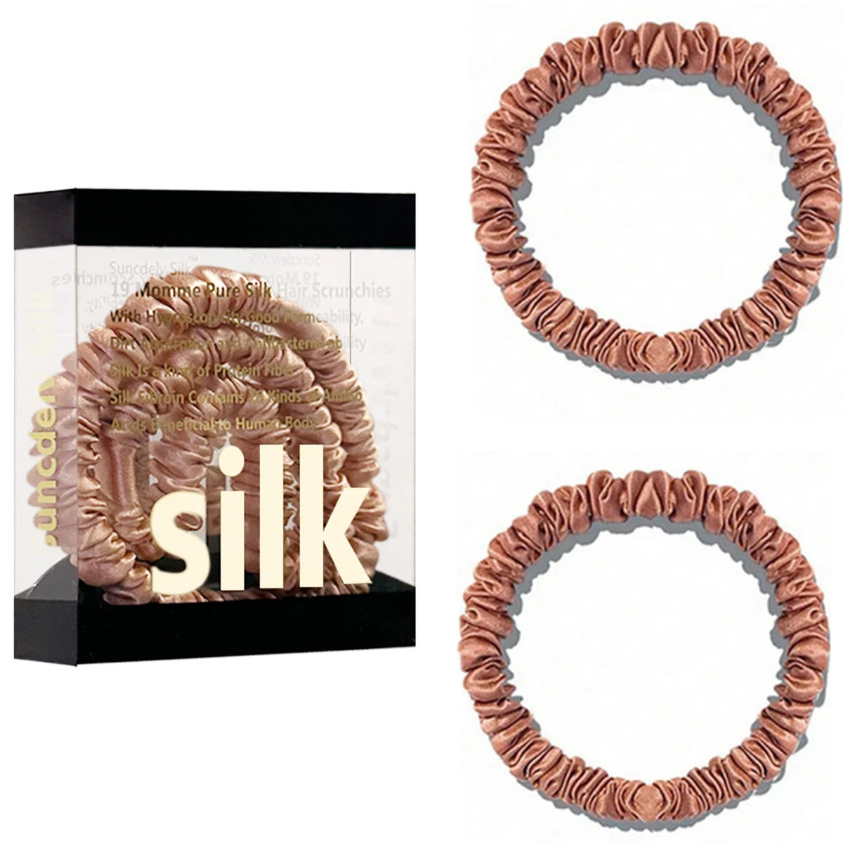 Mulberry Silk Scrunchie Gift Box – 2 Pack Real Silk Hair Ties