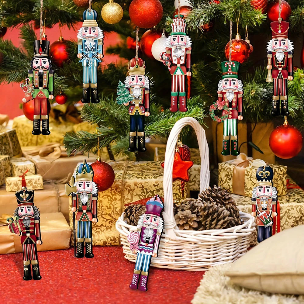 Wooden nutcracker Christmas ornaments set of 12