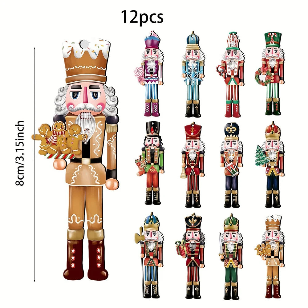 Wooden Nutcracker Ornaments – Set of 12 Hanging Christmas Tree Decorations