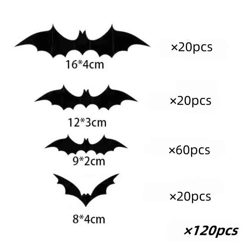 3D Halloween Bat Wall Stickers – Black Flying Bat Decorations for Walls, Windows & Parties (12, 60 or 120 Pack)