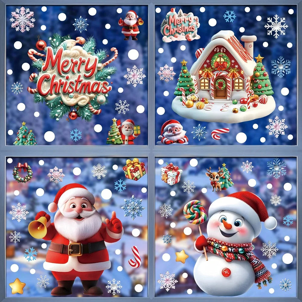 Christmas Window Clings – Reusable Gingerbread, Snowman & Santa Static Stickers