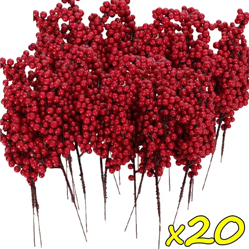 Red Holly Berry Stems – Artificial Christmas Berry Picks (1 to 50 Branches)