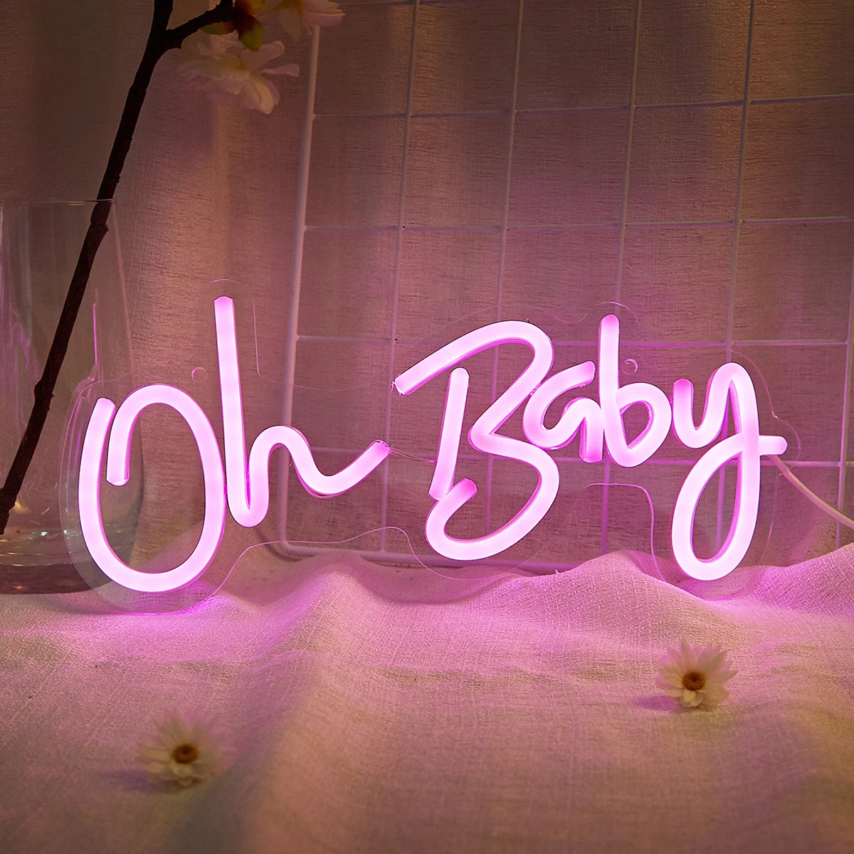 'Oh Baby' LED Neon Sign – Baby Shower & Gender Reveal Backdrop Light, USB Powered