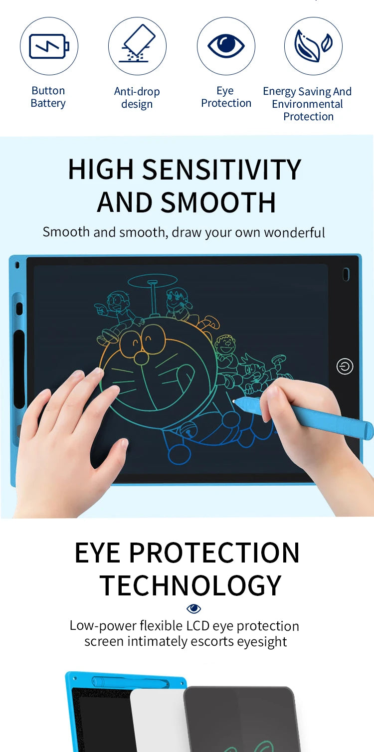 LCD Drawing Tablet for Kids – Colourful Erasable Writing Board (6.5 to 12 in)