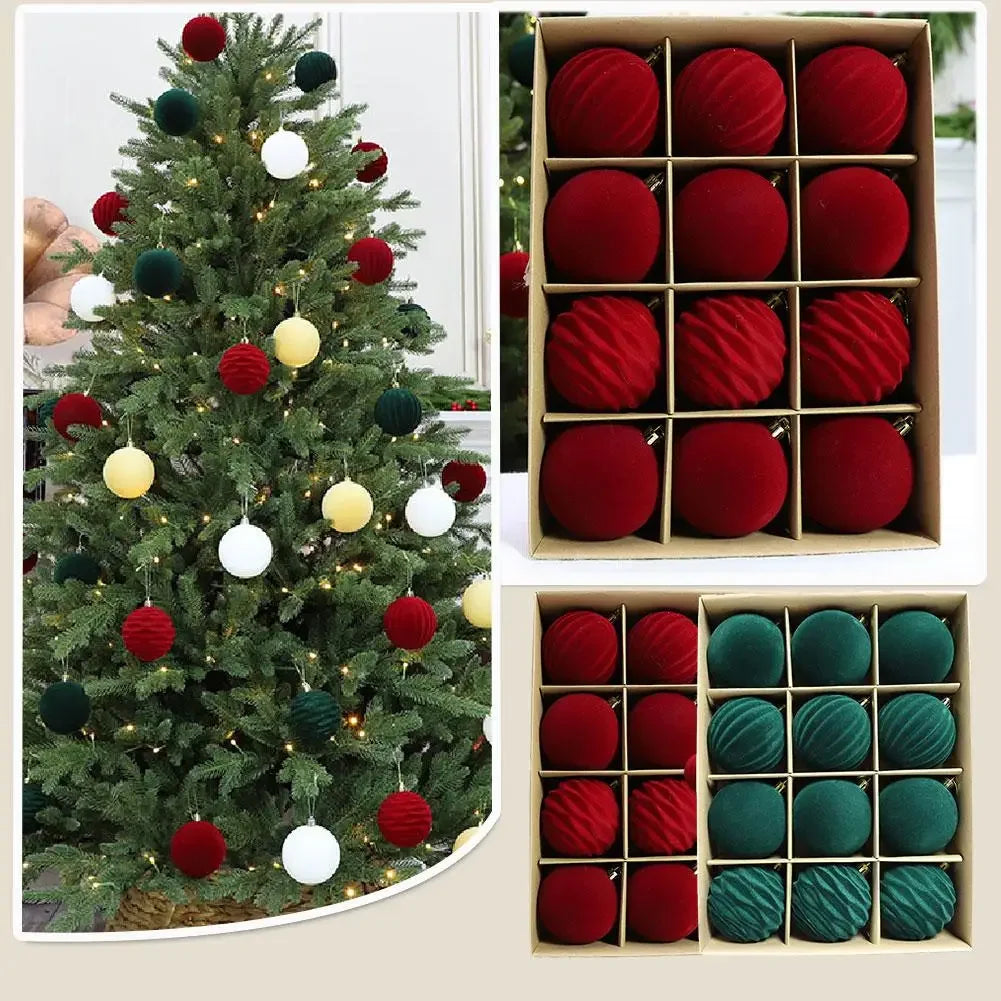Red velvet Christmas baubles set of 12