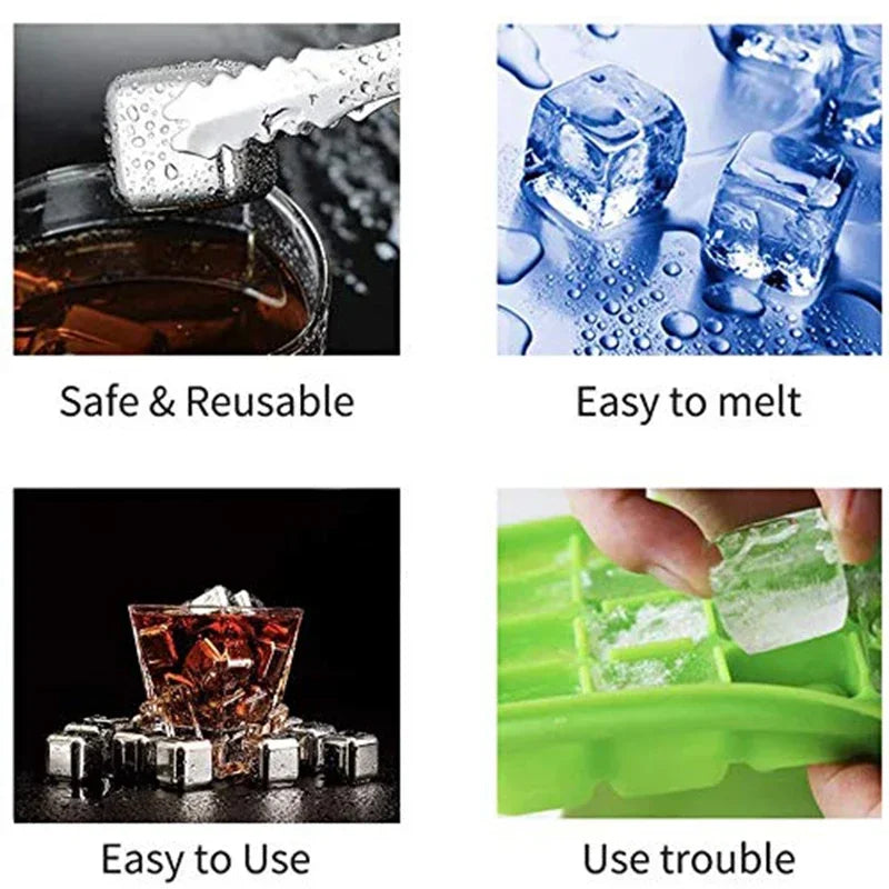 Stainless Steel Whisky Stones with Tongs – Reusable Ice Cubes (4, 6 or 8)