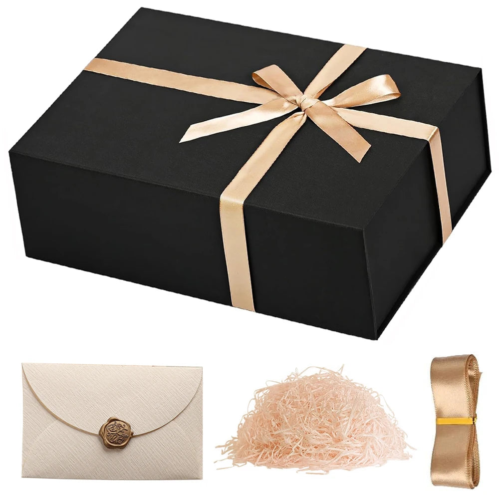 Magnetic Gift Box with Lid – Collapsible Rigid Present Box, 26.5 x 18 x 7.5 cm (1 or 4 Pack)