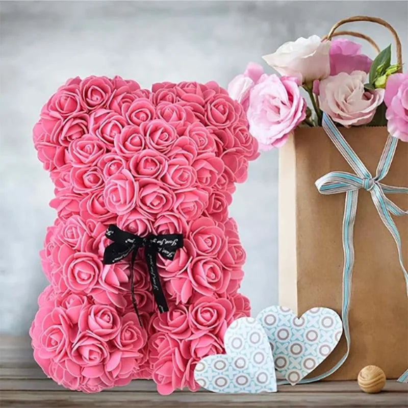 Rose Teddy Bear 25cm – Forever Rose Bear Gift for Her, With or Without Gift Box