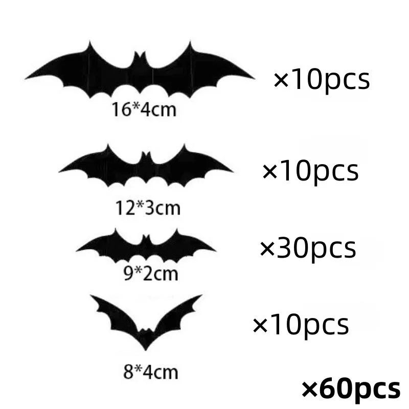 3D Halloween Bat Wall Stickers – Black Flying Bat Decorations for Walls, Windows & Parties (12, 60 or 120 Pack)