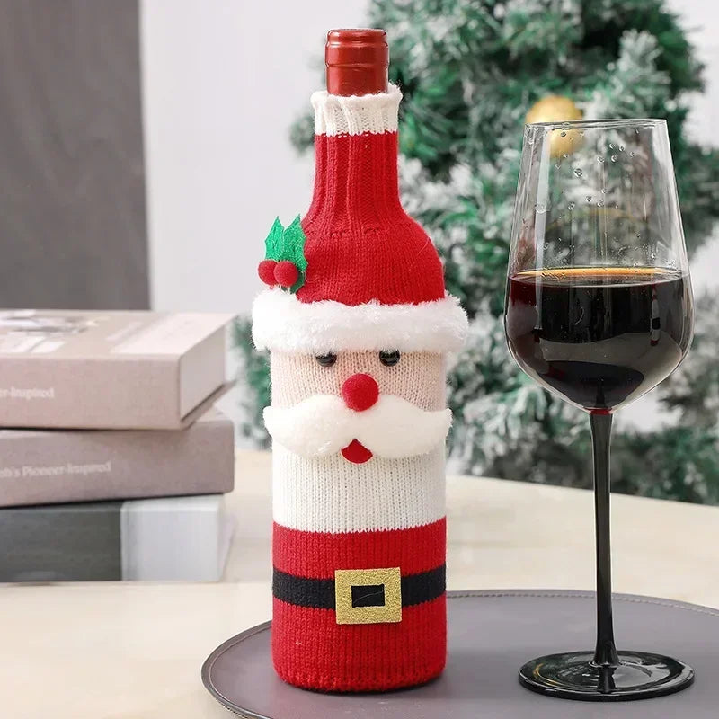 Christmas Wine Bottle Cover – Santa, Snowman or Reindeer Knitted Bottle Jumper, Hosting & Secret Santa Gift