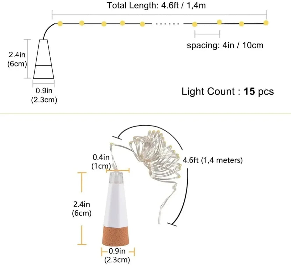 Rechargeable Cork Bottle Lights – 20 LED Wine Bottle Fairy Lights
