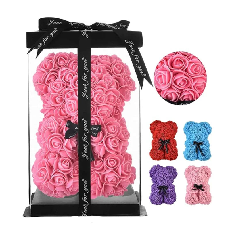 Rose Teddy Bear 25cm – Forever Rose Bear Gift for Her, With or Without Gift Box