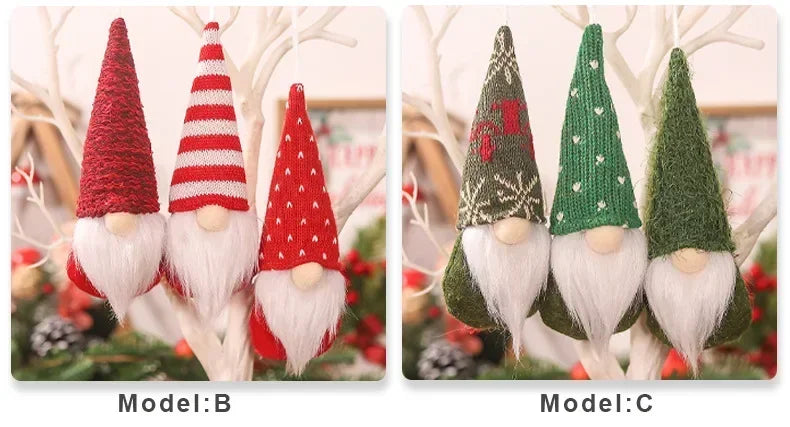 Christmas Gonk Plush Ornaments – Set of 3 Knitted Gnome Tree Decorations