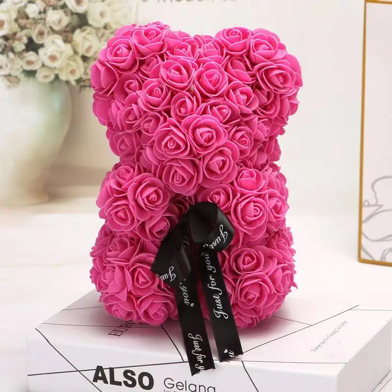 Rose Teddy Bear 25cm – Forever Rose Bear Gift for Her, With or Without Gift Box