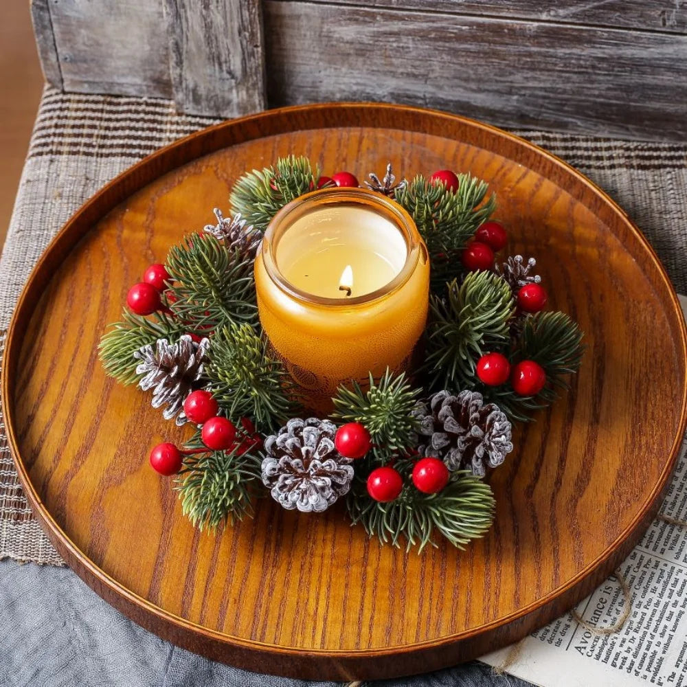 Christmas Candle Ring Wreath – Berry, Pinecone & Pine Table Centrepiece