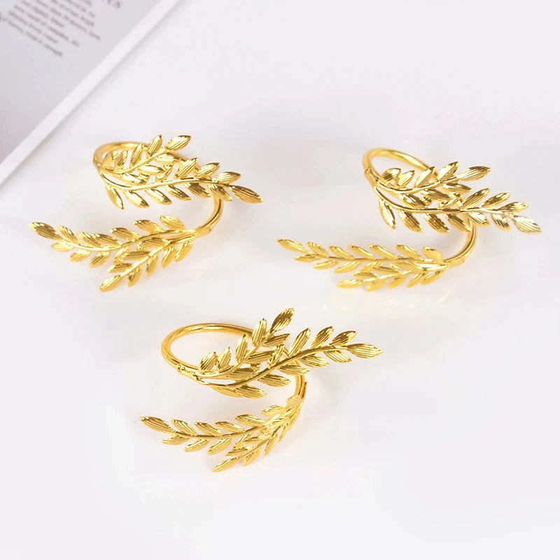 Gold Leaf Napkin Rings – Metal Napkin Holders for Christmas Table (1, 6 or 12)