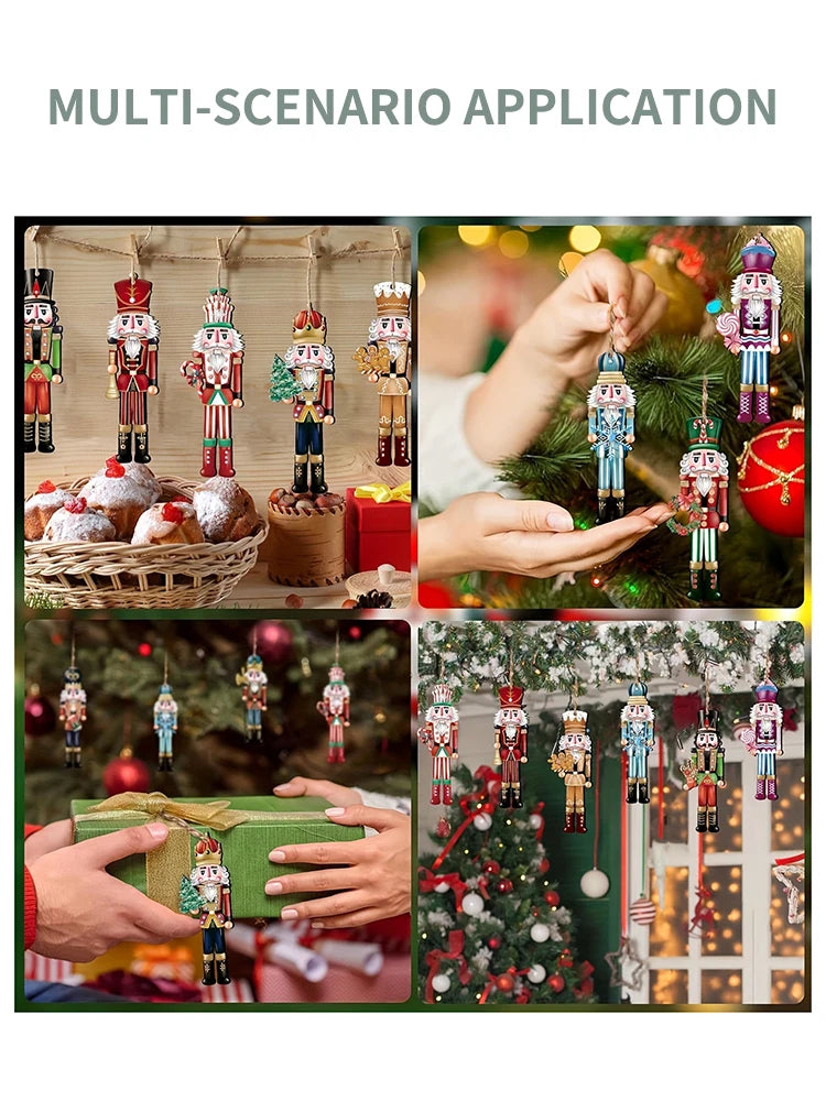 Wooden Nutcracker Ornaments – Set of 12 Hanging Christmas Tree Decorations