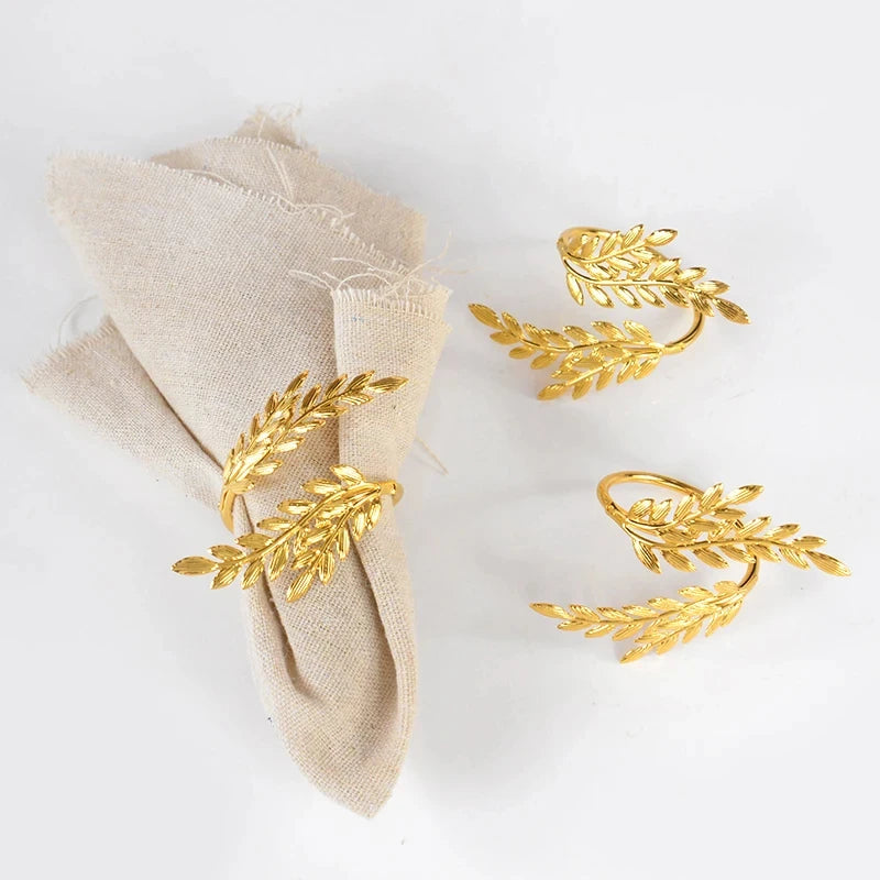 Gold Leaf Napkin Rings – Metal Napkin Holders for Christmas Table (1, 6 or 12)