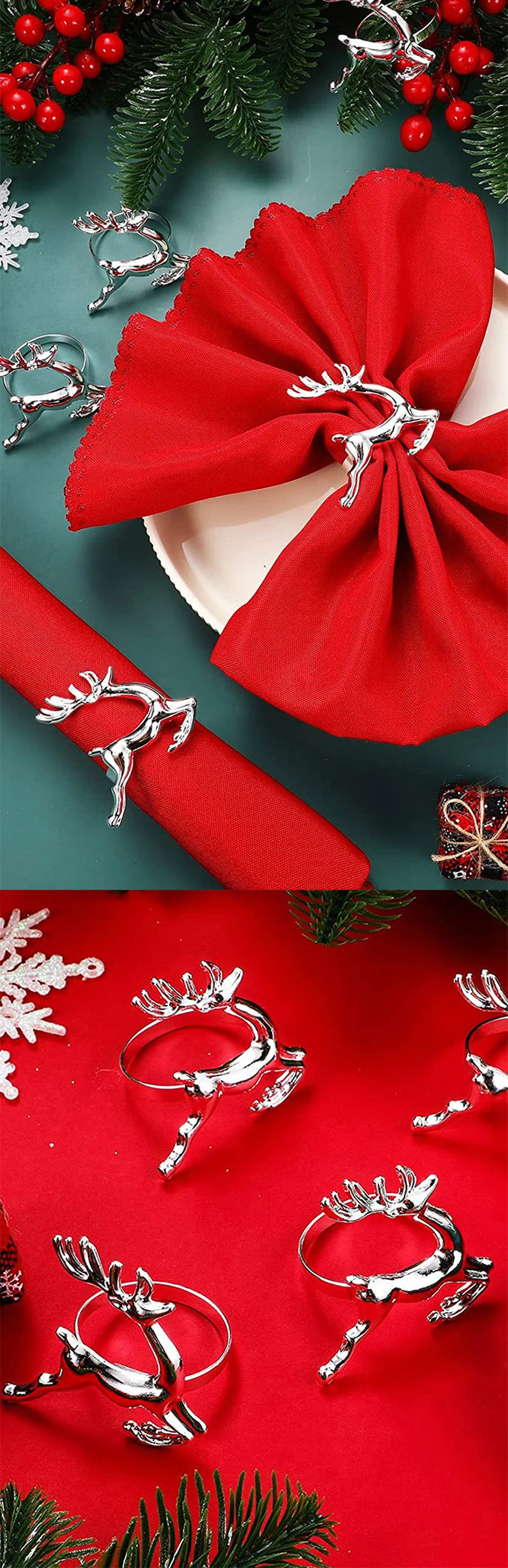 Reindeer Napkin Rings – Gold or Silver Christmas Napkin Holders (1, 6 or 12)