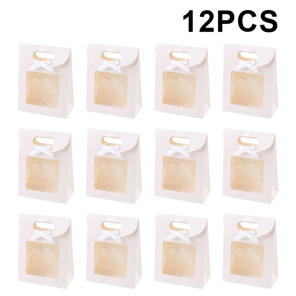 Kraft Paper Gift Bags with Window – Reusable Treat & Present Bags (6 or 12 Pack)