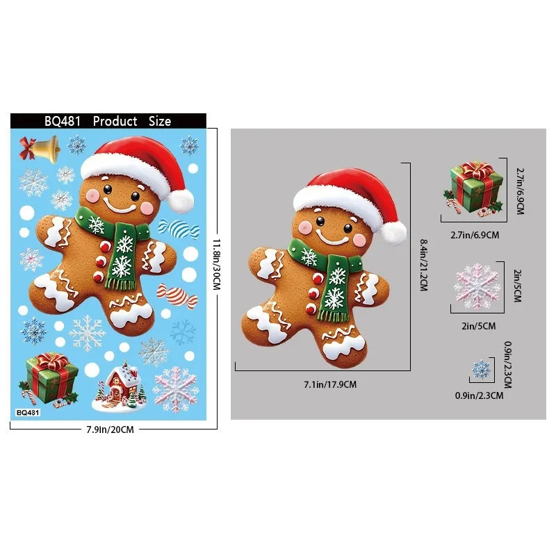 Christmas Window Clings – Reusable Gingerbread, Snowman & Santa Static Stickers