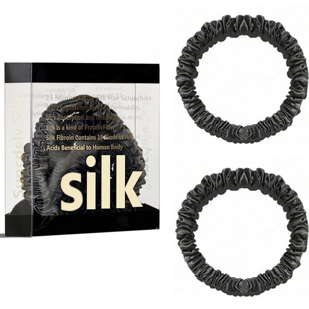 Mulberry Silk Scrunchie Gift Box – 2 Pack Real Silk Hair Ties