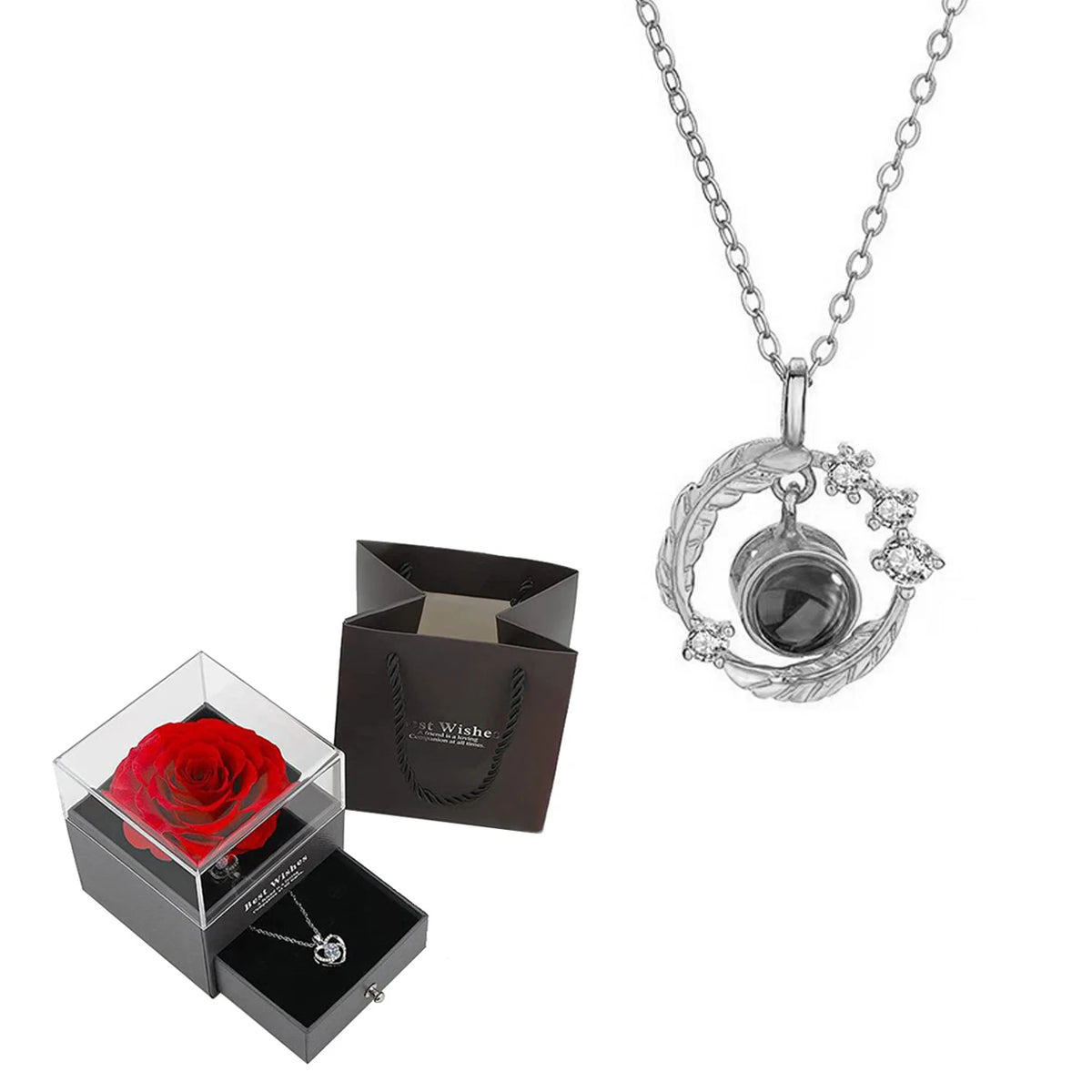'I Love You' in 100 Languages Projection Necklace with Rose Gift Box