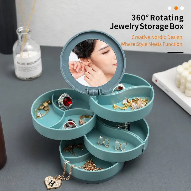 Rotating Jewellery Organiser with Mirror – Multi-Layer Jewellery Box