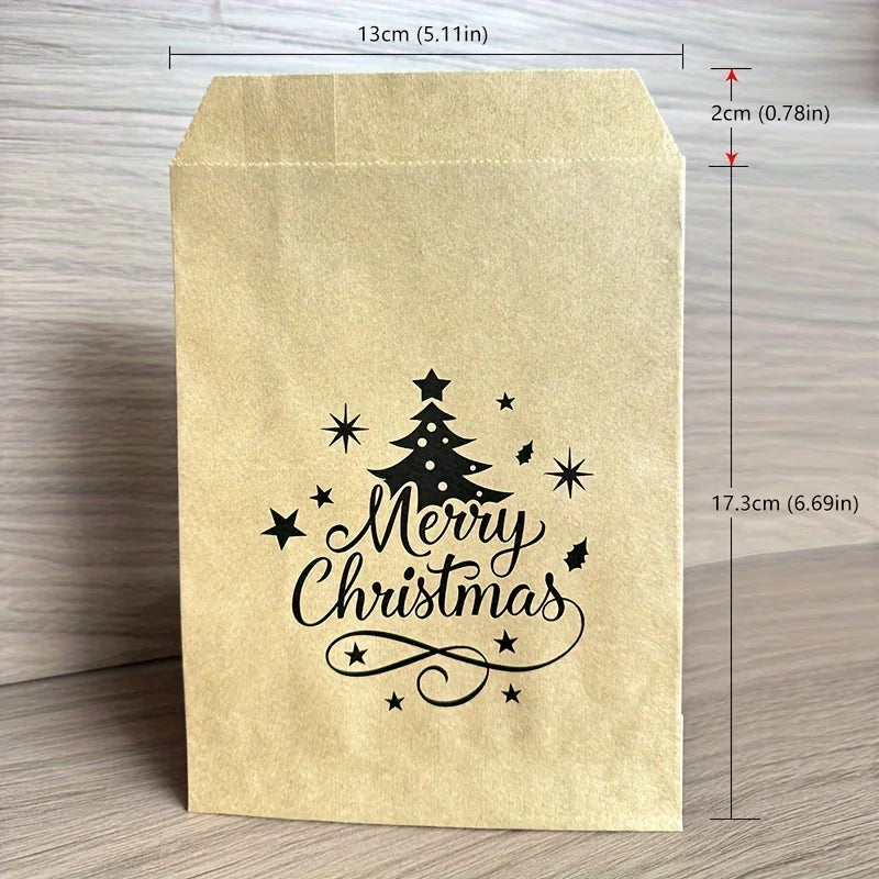 Christmas Kraft Paper Gift Bags – 25 Pack Christmas Tree Treat Bags, 13 x 18 cm