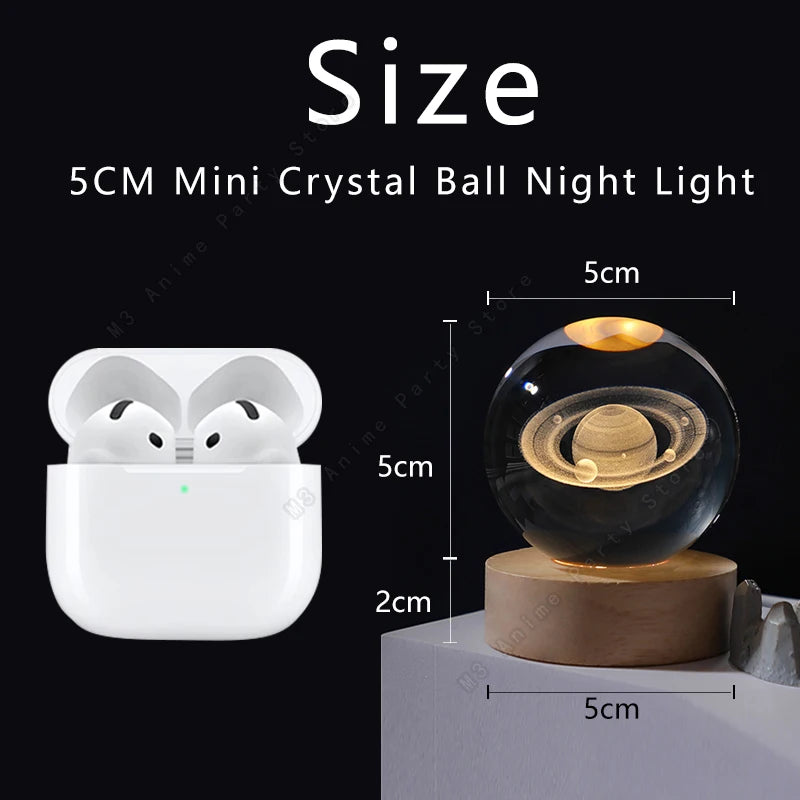 3D Crystal Ball Night Light with Wooden Base – Solar System, Moon & Galaxy Desk Lamp Gift
