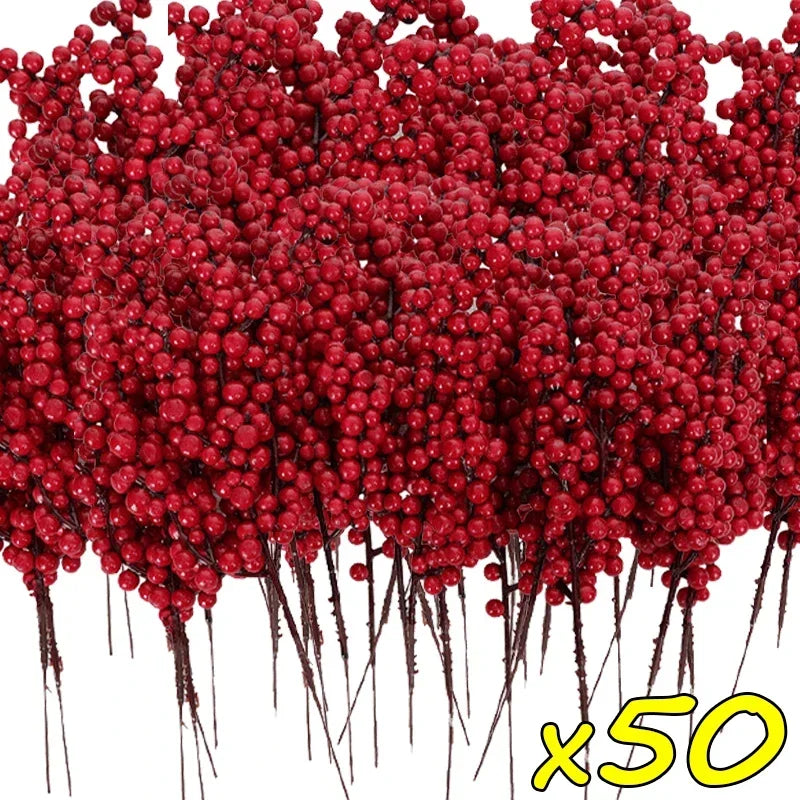 Red Holly Berry Stems – Artificial Christmas Berry Picks (1 to 50 Branches)