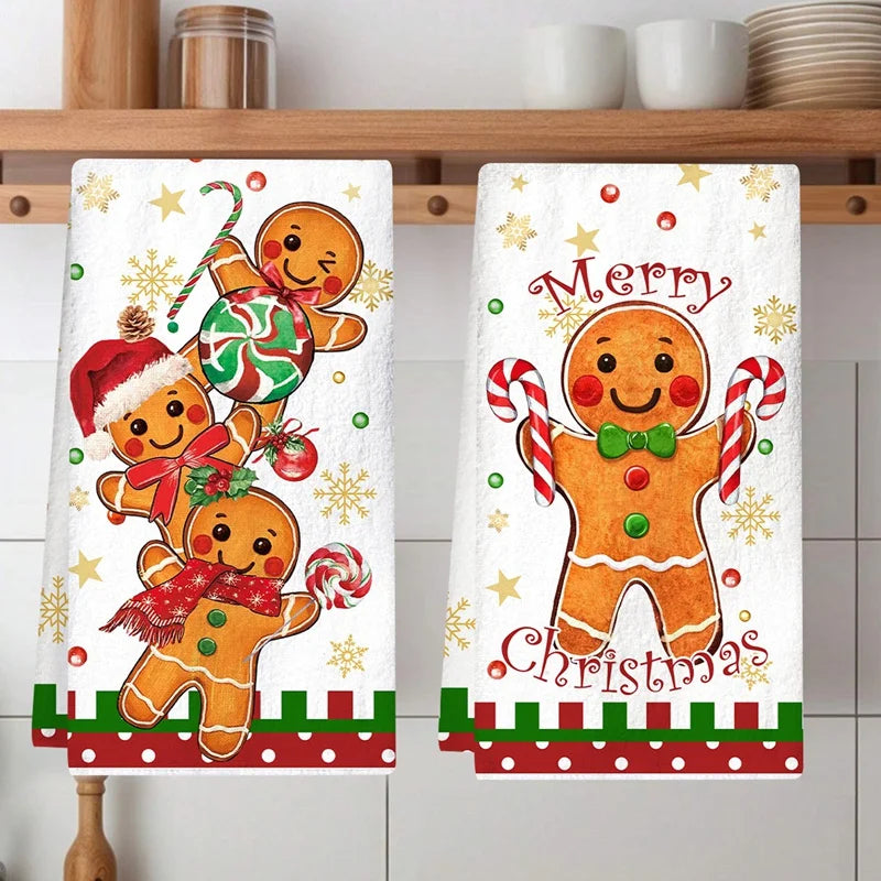 Gingerbread Christmas tea towels set of 2