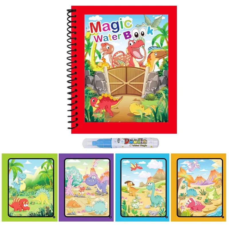 Magic Water Colouring Book with Pen – Reusable Mess-Free Kids Painting Book