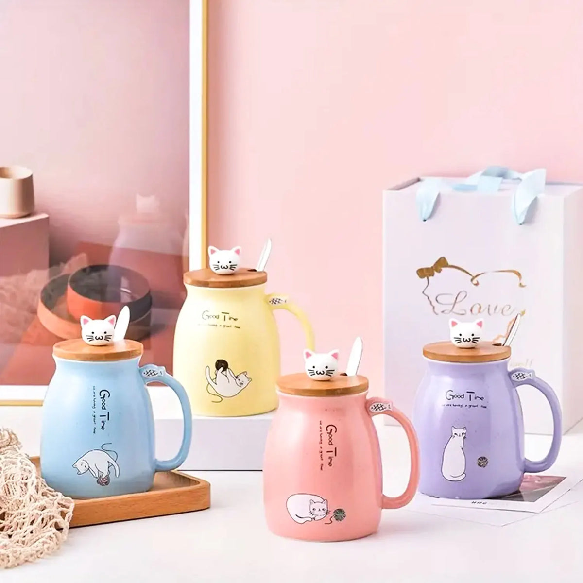 Cute Cat Mug with Lid & Spoon – Ceramic, 16oz
