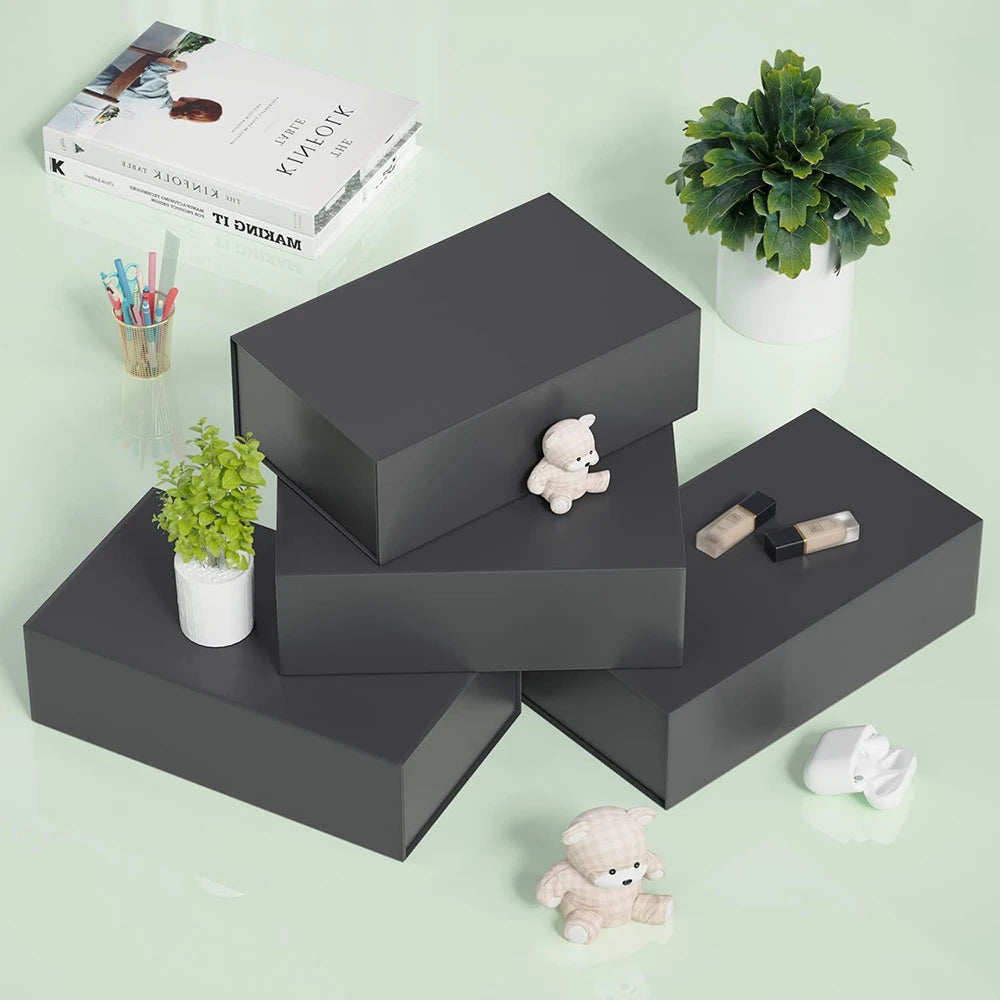 Magnetic Gift Box with Lid – Collapsible Rigid Present Box, 26.5 x 18 x 7.5 cm (1 or 4 Pack)
