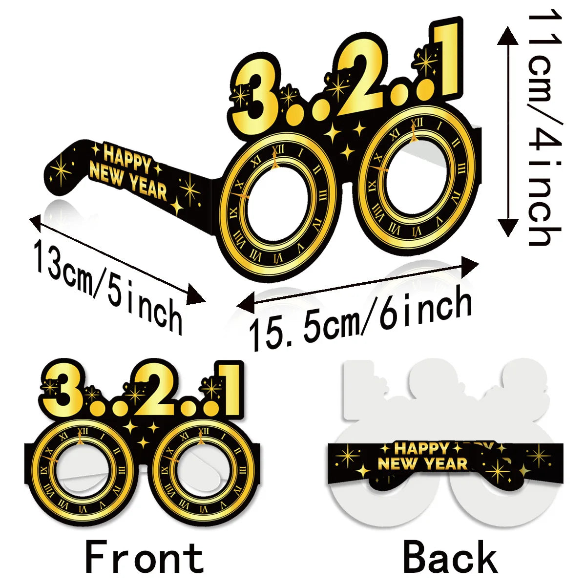 2027 Happy New Year Party Glasses – Black & Gold NYE Photo Prop Glasses