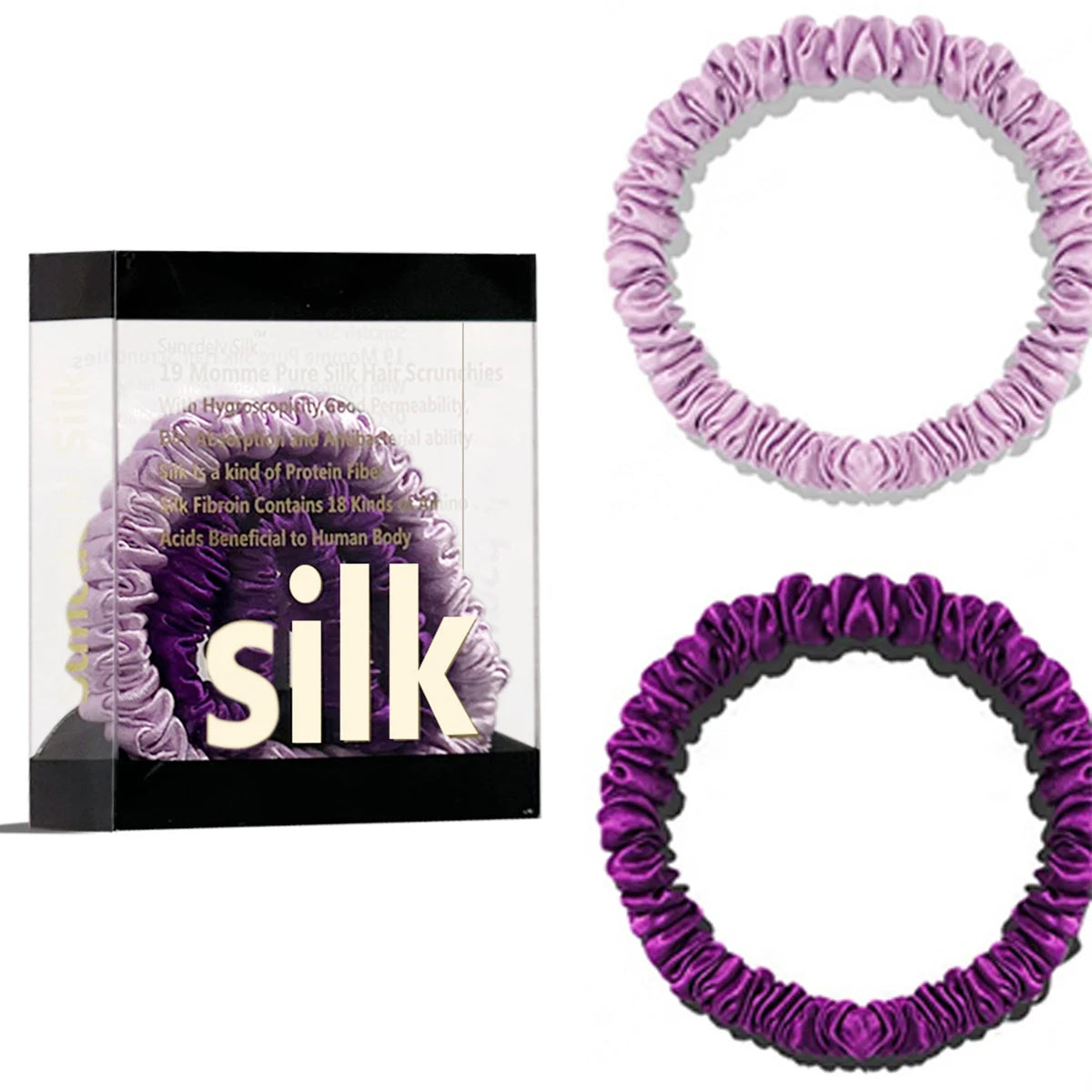 Mulberry Silk Scrunchie Gift Box – 2 Pack Real Silk Hair Ties