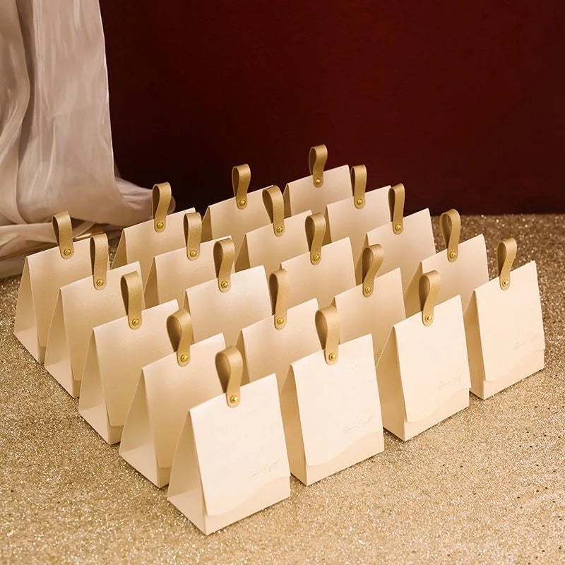 PU Leather Favour Boxes with Handle – 10 Pack Reusable Wedding & Party Gift Boxes