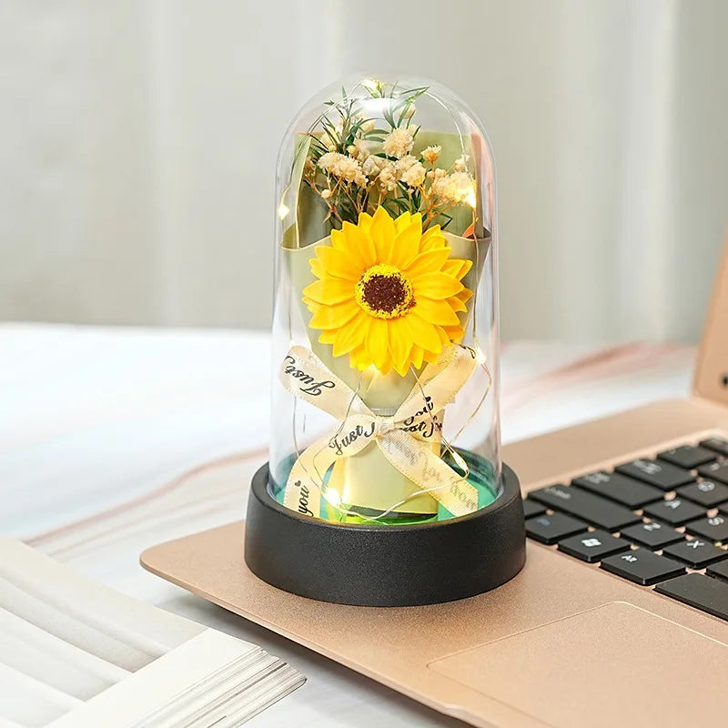 Forever Rose Bouquet in Glass Dome with LED Lights – Romantic Light-Up Keepsake Gift