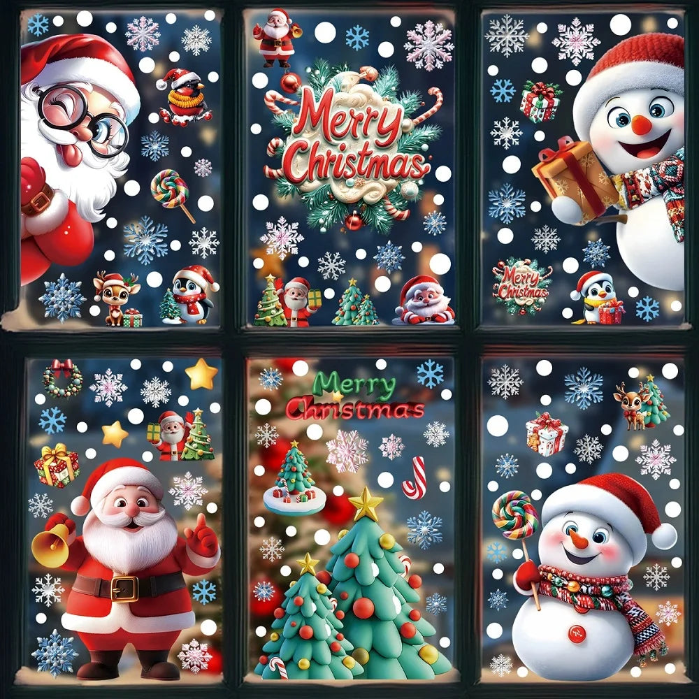 Christmas Window Clings – Reusable Gingerbread, Snowman & Santa Static Stickers