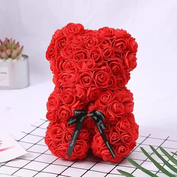Rose Teddy Bear 25cm – Forever Rose Bear Gift for Her, With or Without Gift Box