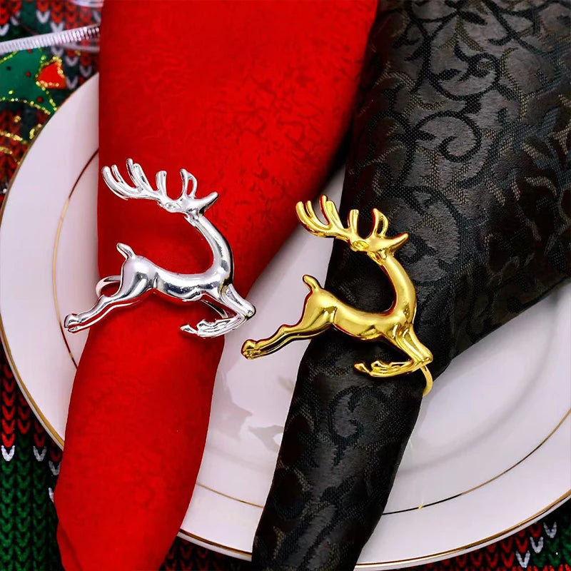 Reindeer napkin rings on a Christmas table