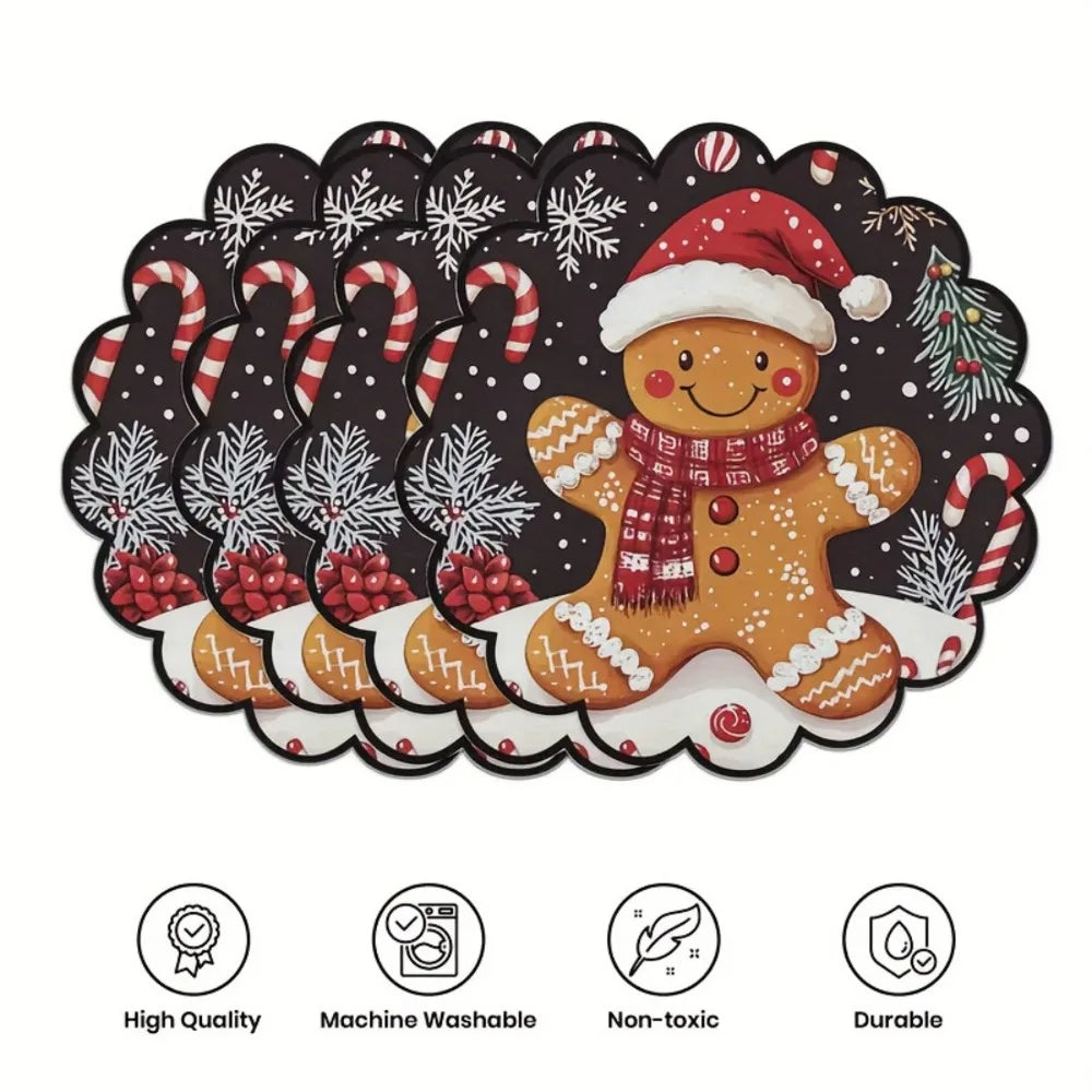 Christmas Placemats Set of 4 – Non-Slip, Heat-Resistant Round Table Mats