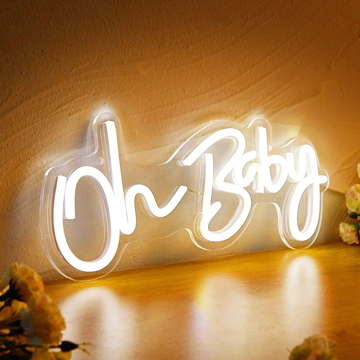 'Oh Baby' LED Neon Sign – Baby Shower & Gender Reveal Backdrop Light, USB Powered