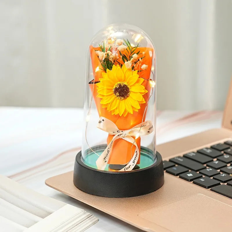 Forever Rose Bouquet in Glass Dome with LED Lights – Romantic Light-Up Keepsake Gift