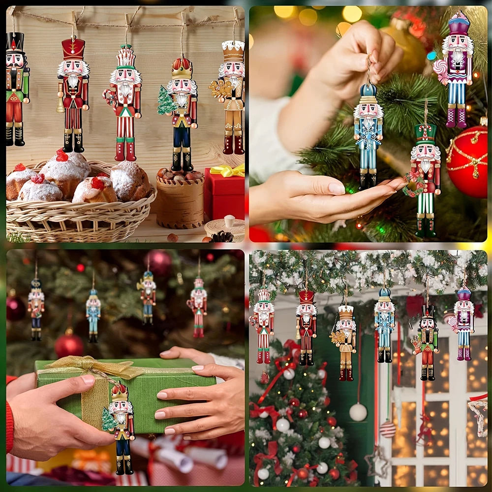 Nutcracker ornaments hanging on a tree