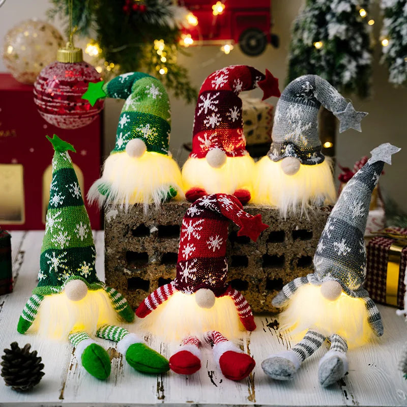 LED Christmas gnome glowing on a shelf