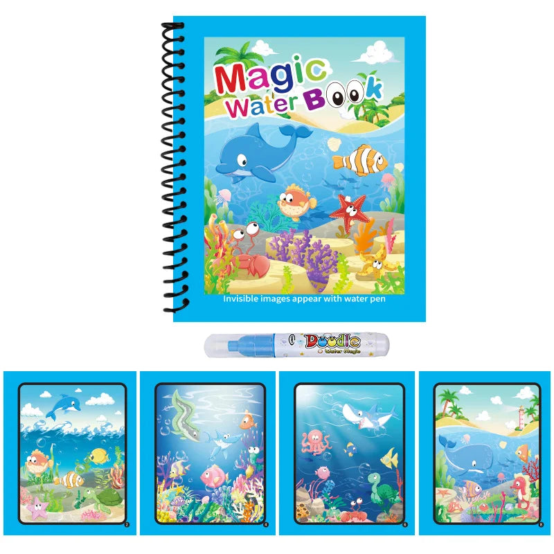 Magic Water Colouring Book with Pen – Reusable Mess-Free Kids Painting Book