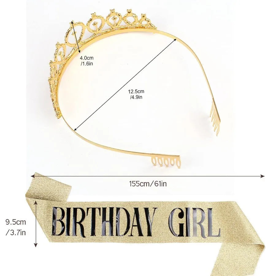 Birthday Queen Sash & Crystal Tiara Set – Birthday Girl Party Accessories for Any Age