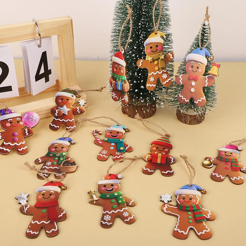 Wooden Gingerbread Man Ornaments – Christmas Tree Decorations (12 or 24 Pack)